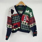 Vintage Dog Cat Cottage Cardigan Womens S Country Heritage Cotton 90s Chunky