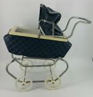 Vtg Antique Baby Doll Stroller Carriage Blue Buggy Buggie Toy Pram Dog Cat