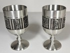 Konge Tinn Norwegian Pewter Miniature Goblet - Viking Motif  3 5 Inch - Set Of 2