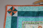 Seasonal Angles Table Runner Square Quilted Teal Green Coral Wall Hanging
