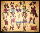 Bundle Of Five Ladies Set 1 Vintage Tattoo Flash Sheets Tattoo Prints