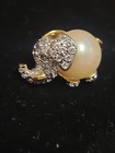 Vintage Pin Elephant Faux Belly Pearl Rhinestones Signed Replica Made In Italy