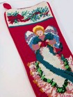 Vintage Handmade Wool Needlework Angel Velvet Victorian Christmas Stocking 19  