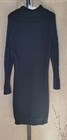 Long Sleeve Cable Knit Sweater Dress  Button Turtleneck  Large Black  Bodycon