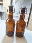 2 Vintage Grolsch Beer Bottles Amber Brown Glass Porcelain Flip Swing Top