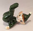 2 Vintage Norcrest Tumbling Green Elf pixie Figurines Christmas Japan 1950s