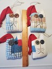 Antique Primitive Cutter Quilt Log Cabin Cat Christmas Ornaments Lot Of 4