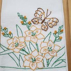 Vintage Kitchen Dish Towel  Handmade Floral Butterfly Embroidery  White Cotton