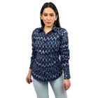 Sanskriti Dark Blue Pure Cotton Hand Woven Ikat Work Casual Full Sleeves Shirt