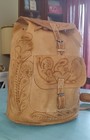 Vintage Large Leather Adjustable Backpack Bag Buckles Tan Light Brown 15  Retro