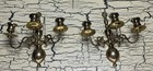 2 Vtg Ornate Brass Sconce Candle Holder Set Lot 3 Arm Candelabra Wall Decor Rare