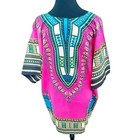 African Dashiki Cotton Wax Print Multicolored Top One Size Fit Most Pink Multicm