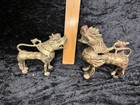 Vintage Brass Foo Dog Guardian Lion Pair Chinese Figurines 4   