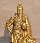 11 6  Ancient Chinese Copper Gilt Guan Gong Yu Warrior God Dragon Statue