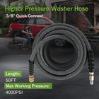 50ft Pressure Washer Hose 3 8  4000psi Cold   Hot Water Pressure Washer Gray