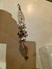Vintage Artisan Silk Ribbon Wrap Bracelet Pearl Purple Red Cross Gold Tone