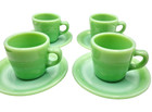 Vintage Fire King Jadeite 6 Oz Cup And Saucers Restaurant Ware Oven Ware Set 4