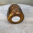 Rae Dunn Cotton Swabs Jar Amber Glass Wood Lid Nwt Farmhouse Apothecary Canister