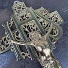 Vtg Brass Ihs Casket Crucifix W  Jesus Inri - 9 5  Length W  Flat Back