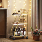 Bar Cart  3-tier Home Bar Serving Cart With Wheels  Drink Cart With Glass Holder