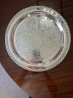 Vintage Oneida Silver Plate Rope Edge Etched Design Serving Platter Approx  12 