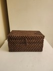 Woven Wicker Box Jewelry Trinket Storage Basket Box Hinged Lid  10x6x6