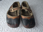 Antique Two Tone Leather Mary Jane Style Single Button Child  Baby Shoes Toddler