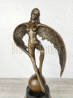 Bronze Sculpture Art Winged Statue Sign Nude Marble Angel Deco Woman Greek Rare