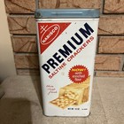Vintage 1960s Nabisco Premium Saltine Cracker Tin Metal Box Blue Lid 14oz Decor