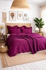 Raspberry Stonewashed Cotton Duvet Cover   Pillow Set  Button Closure Bedding