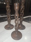Set Of 3 Open Barley Twist Carved Wood Pillar Candle Holders