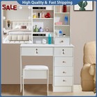 Vanity Dressing Table Set With Tempered Glass Mirror Stool Makeup Desk Bedroom