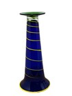 Vintage Fused Art Glass Trumpet Vase 12 75    Cobalt Blue Green Yellow Euc 1980   s