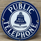 Vintage Bell System Public Payph0ne Porcelain Sign Gas Station Oil Telephone Att