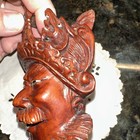 Vintage Emperor Warrior Dragons Carved Boxwood Chinese Asian Ornate Wall Mask