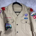 Vintage Boy Scouts Of America Uniform Shirt Mens Size Xl Khaki Patches Pins 