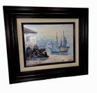 Vintage Lacoste Original Oil Painting Coastal Boat Signed Framed Art 13    X 15   