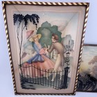 Pair  2  Vintage Silhouette Pictures With Convex Glass Victorian Courting Couple