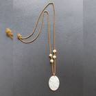 Virgin Mary Vintage Madonna Pendant Necklace Gold Plate Mother Of Pearl 