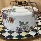Mackenzie-childs Courtly Check Camp White Enameled Floral Market Cake Carrier
