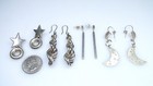 Large Sterling 4prs Dangle Earrings Silver Star Moon Twisted Lot