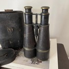 Antique Binoculars Field Glasses With Case Unmarked Brass Leather Strong Rare 