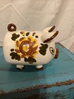 Vtg  Hand Painted Ceramic Piggy Bank Coin Bank Yellow Rose Design Made In Italy