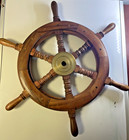 Vintage Wooden Ship Wheel Helm 24  Handmade Nautical Solid Wood Brass Center
