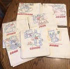Vintage Kitty Cat Embroidered Table Clothes Lot Of 7