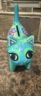 Ceramic Cat Bank Green And Blue With Bird And Flowers