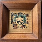 3 Vintage Folk Art 4    X 4    Pictures On Wood Retro Country Life Framed 7 75    Sq 