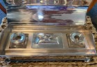 Vintage English Silverplate Double Inkstand Desk Writing Set Cut Glass Inkwells