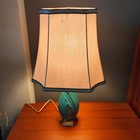 Mid Century Modern Turquoise Gold Geometric Stylized Leaf Vintage Ceramic Lamp