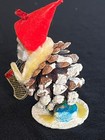 Vintage Christmas Pinecone Elf Red Gnome W Stocking Mica Chenille Japan Figurine